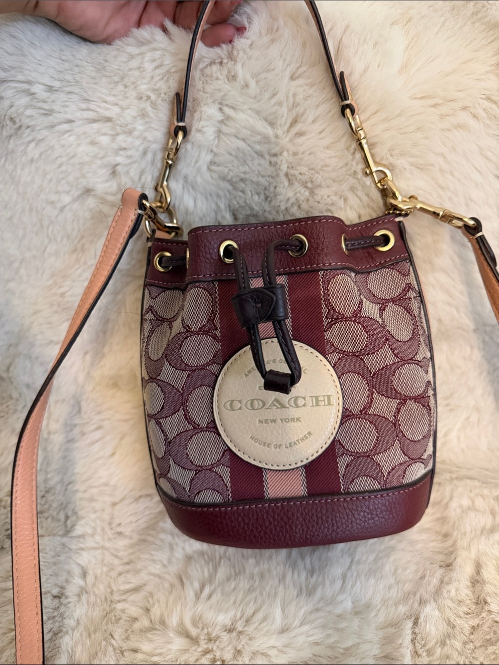 Coach Burgundy Signature Canvas Mini Bucket Crossbody
